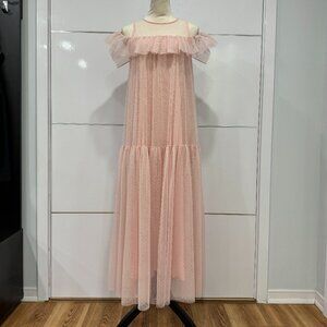 Blugirl Peach/Pink Tulle Maxi Dress, Size I42-US 6